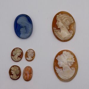 Lot of 7 Cameo Cabochons Carved Shell Jewelry Making Supplies Vintage